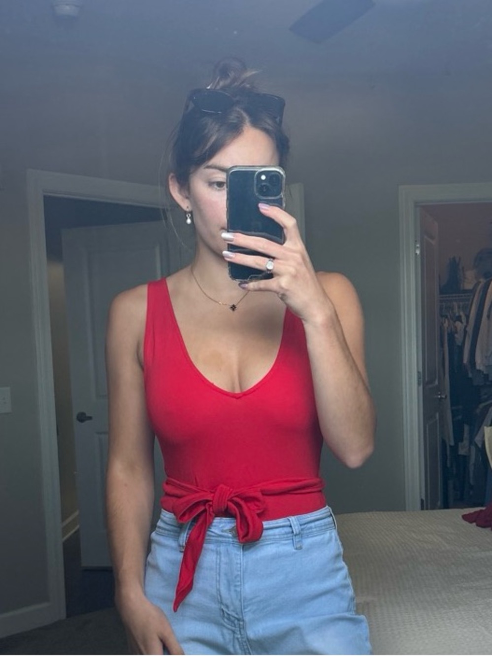 Forever 21 Red Tie-Front Scoop Tank